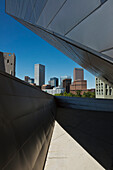 USA, Colorado, Downtown Skyline viewed from Denver Art Museum; Denver, Civic Center