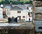 United Kingdom, Northern Ireland, County Londonderry, Loyalist Unionist sign and union jack flag; Derry