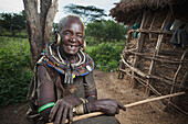 Kenya, Lake Baringo; Rift Valley, Portrait of traditionally dressed senior woman from Pokot tribe
