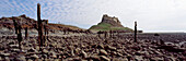 Uk, England, Northumberland, Northumbrian Coast, Panoramic View Of Lindisfarne Castle At Low Tide; Holy Island