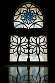 UAE, Looking out through main doors to courtyard of Sheikh Zayed Grand Mosque; Abu Dhabi