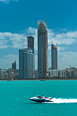 Speedboat In The Bay In Front Of Abu Dhabi,Abu Dhabi, United Arab Emirates