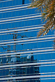 Baukräne spiegeln sich im Bürogebäudeabu Dhabi, Vereinigte Arabische Emirate
