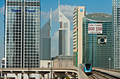 Dubai, Uaetrain In Front Of Office Blocks