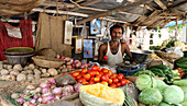 Vendor Selling Produce At The City Market; Mumbai, India