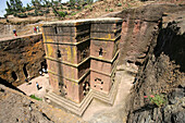 Die in Fels gehauene Kirche von Bet Giogis (St. Georg) in Lalibella Äthiopien