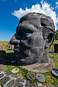 Large, stone bust of Louis Delgres at the memorial site at Fort Louis Delgres; Basse-Terre, Guadeloupe, French West Indies