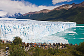 Tourists watching the Perito Moreno Glacier, Los Glaciares National Park, near El Calafate; Patagonia, Argentina