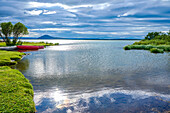 Ruhige Szene am Myvatn-See am nordöstlichen Ufer des Dorfes Reykjahlid in der Region Myvatn; Reykjahlid, Nordurland Vestra, Nordregion, Island