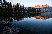 Alpenglow at sunset on Cathedral Peak in Tuolumne Meadows.