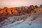 Sunset and rock formations in Valley of Fire State Park.