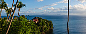 View of Samana Bay from the Grand Bahia Principe Cayacoa hotel on the clifftops of Samana, looking out at the ocean scene; Samana Peninsula, Dominican Republic, Caribbean