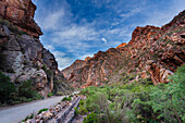Road from Prince Albert into the mountain cliffs along the Swartberg Pass; Western Cape, South Africa