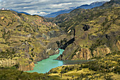The Rio Baker flowing through a rugged Patagonian landscape, Chile.; The Rio Baker, Patagonia, Chile.