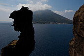 A view of Stromboli Island from Strombolicchio Island.; Stromboli Island, Italy.
