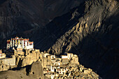 View of the Tibetan Buddhist Lamayuru Monastery on a clifftop at sunset in Lamayouro of the Leh District in the Ladakh Region; Jammu and Kashmir, India