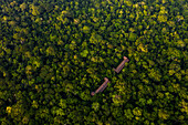 Aerial view of the Tambopata Research Center and surrounding rainforest in the Tambopata National Reserve; Puerto Maldonado, Madre de Dios, Peru