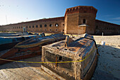 Refugee boats from Cuba at Fort Jefferson in Dry Tortugas National Park, Florida, USA; Florida, United States of America