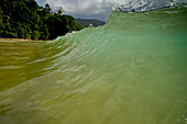 Close-up of a cresting wave; Pirate Bay, Tobago, Republic of Trinidad and Tobago