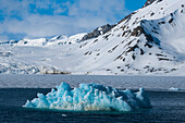 Ice in Tempelfjorden and a backdrop of mountains; Svalbard Archipelago, Norway