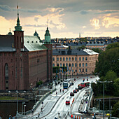 A Busy Street Going Over The River; Stockholm Sweden