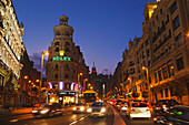 Gran Via At Night; Madrid Spain