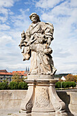 Statue On The Old Bridge Over Main River; Wurzburg Bavaria Germany