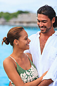 A Couple At The Bora Bora Nui Resort & Spa; Bora Bora Island Society Islands French Polynesia South Pacific