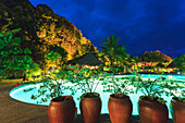 Plants In Pots Along The Poolside Of Bora Bora Nui Resort & Spa Bora Bora Island Society Islands French Polynesia South Pacific