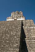 Guatemala, Peten, Tikal National Park, The temple of the Masks at the great plaza.