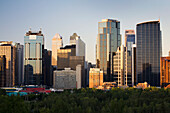 Early Morning City Skyline Of Calgary With Blue Sky; Calgary Alberta Canada