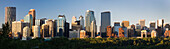 Early Morning City Skyline Panarama Of Calgary With Blue Sky; Calgary Alberta Canada