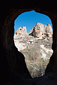 View Of Pancarlik Church And Monastery Through A Keyhole Shaped Hole; Nevsehir Turkey