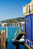 Häuser entlang des Wassers mit einem blauen Haus im Vordergrund; Sausalito California Vereinigte Staaten Von Amerika