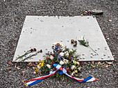 Memorial plaque on former roll call grounds, Buchenwald Concentration Camp; Buchenwald, Germany