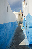 Morocco, Rabat, Buildings painted in blue and white in old town
