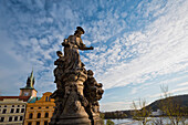 Czech Republic, Clock tower and buildings; Prague, Statue
