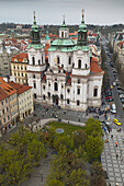 Czech Republic, pedestrians and buildings; Prague, High angle view of streets