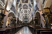 Czech Republic, Interior of church with view down aisle; Prague