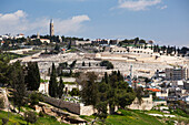 Israel, Blick vom Südende der Altstadt von Jerusalem auf den Ölberg im Osten; Jerusalem
