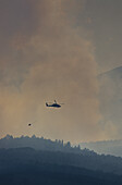 Smoke from Forest Fire with Fire Fighting Helicopter