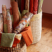 Rolls of Fabric in Baskets