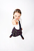 Girl in School Uniform Pointing