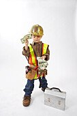 Boy Dressed Up as Construction Worker Holding Money