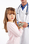 Girl Handing Money to Doctor