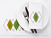 Table Place Setting with Argyle Pattern