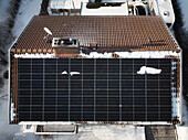 High angle view of solar panels on roof
