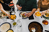 High angle view of people having Mexican food