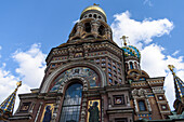 The Church of the Savior on Spilled Blood, a Russian Orthodox church in Saint Petersburg, the exterior of the 19th century church. 
