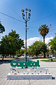 A 3-D sign in the Plaza 25 de Mayo in the city of San Juan, captial of the San Juan Province in Argentina.